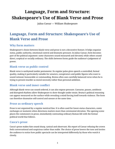 Julius Caesar - William Shakespeare – Shakespeare’s Use of Blank Verse and Prose