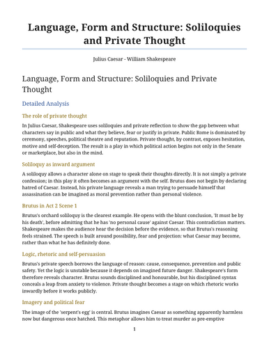 Julius Caesar - William Shakespeare – Soliloquies and Private Thought