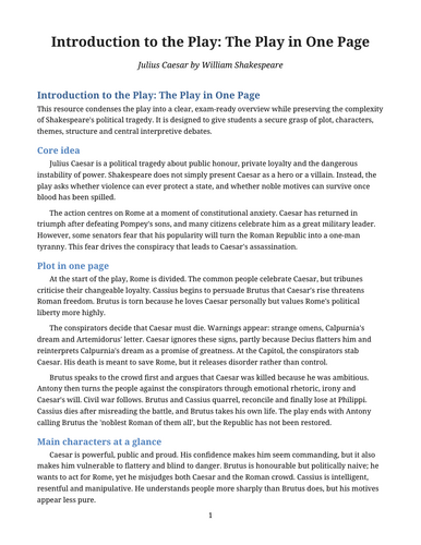 Julius Caesar - William Shakespeare – The Play in One Page