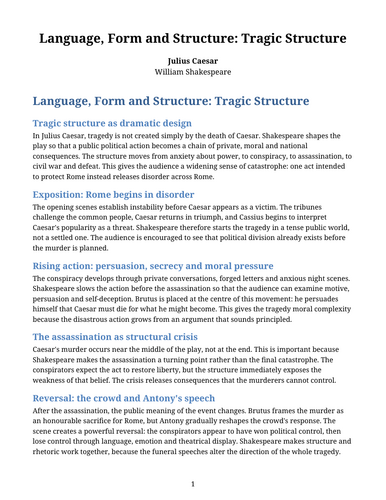 Julius Caesar - William Shakespeare – Tragic Structure