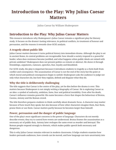 Julius Caesar - William Shakespeare – Why Julius Caesar Matters