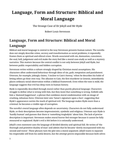 The Strange Case of Dr Jekyll and Mr Hyde - Robert Louis Stevenson – Biblical and Moral Language