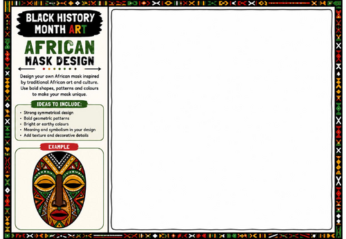 Black History Month Art: African Mask Design Worksheet