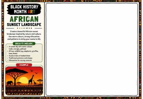 Black History Month Art: African Sunset Landscape Worksheet