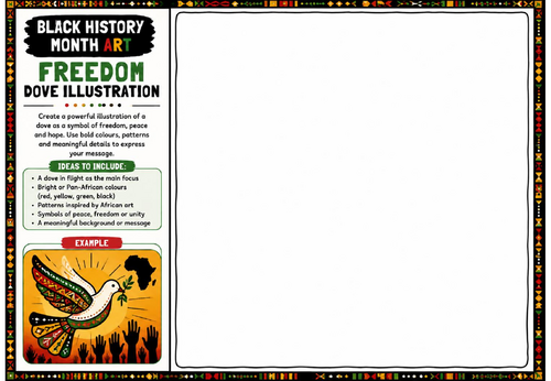 Black History Month Art: Freedom Dove Illustration Worksheet
