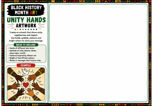 Black History Month Art: Unity Hands Artwork Worksheet