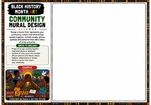 Black History Month Art: Community Mural Design Worksheet
