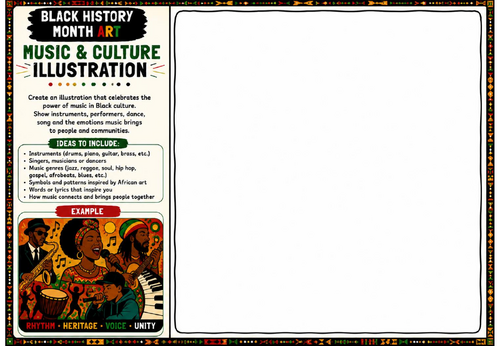 Black History Month Art: Music & Culture Illustration Worksheet
