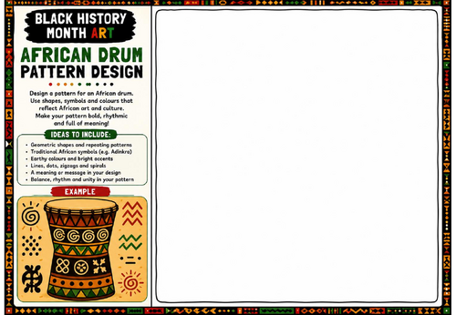 Black History Month Art: African Drum Pattern Design Worksheet