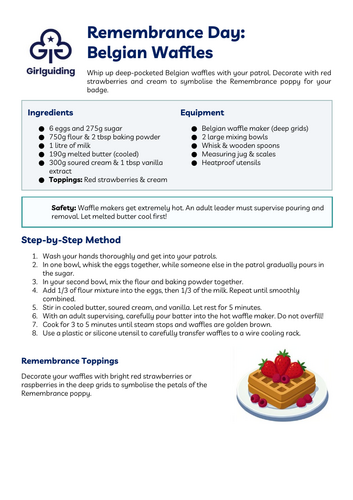 Guides - Remembrance Day Waffle Activity