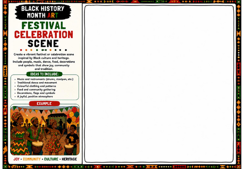 Black History Month Art: Festival Celebration Scene Worksheet