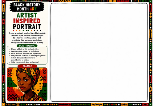 Black History Month Art: Artist Inspired Portrait Drawing Worksheet