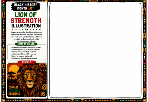 Black History Month Art: Lion of Strength Illustration Worksheet