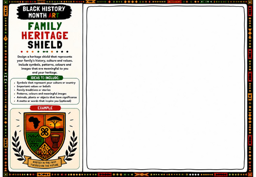 Black History Month Art: Family Heritage Shield Worksheet