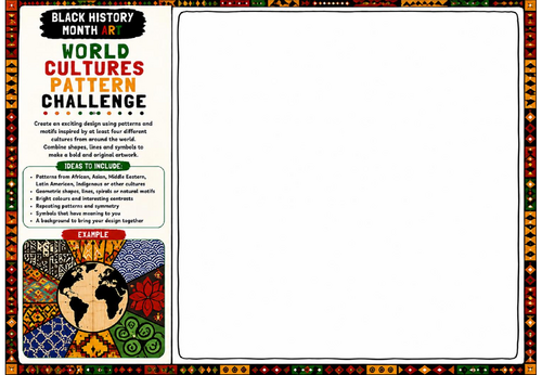 Black History Month Art: World Cultures Pattern Challenge Worksheet