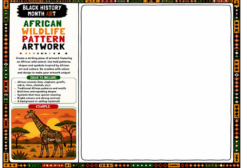 Black History Month Art: African Wildlife Pattern Artwork Worksheet