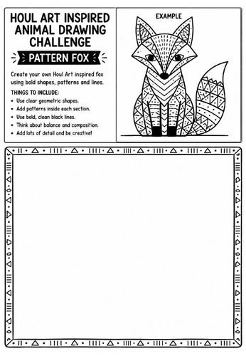 Houl Art Inspired Animal Drawing Challenge | Pattern Fox Worksheet | KS2 KS3 Art | Geometric Animal