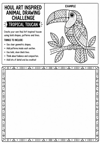 Houl Art Inspired Animal Drawing Challenge | Tropical Toucan Worksheet | KS2 KS3 Art | Pattern Bird