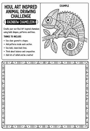 Houl Art Inspired Animal Drawing Challenge | Rainbow Chameleon Worksheet | KS2 KS3 Art | Pattern Dra