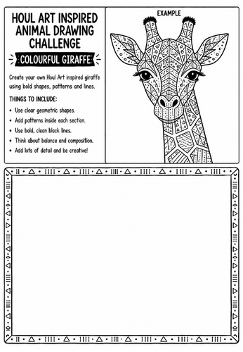 Houl Art Inspired Animal Drawing Challenge | Colourful Giraffe Worksheet | KS2 KS3 Art | Decorative