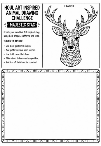 Houl Art Inspired Animal Drawing Challenge | Majestic Stag Worksheet | KS2 KS3 Art | Pattern Animal