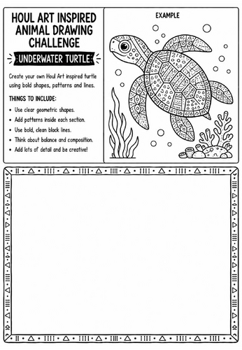 Houl Art Inspired Animal Drawing Challenge | Underwater Turtle Worksheet | KS2 KS3 Art | Ocean Anima