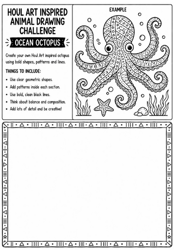 Houl Art Inspired Animal Drawing Challenge | Ocean Octopus Worksheet | KS2 KS3 Art | Pattern Sea Cre