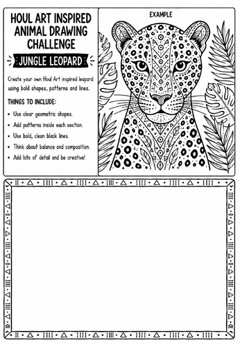 Houl Art Inspired Animal Drawing Challenge | Jungle Leopard Worksheet | KS2 KS3 Art | Pattern Animal