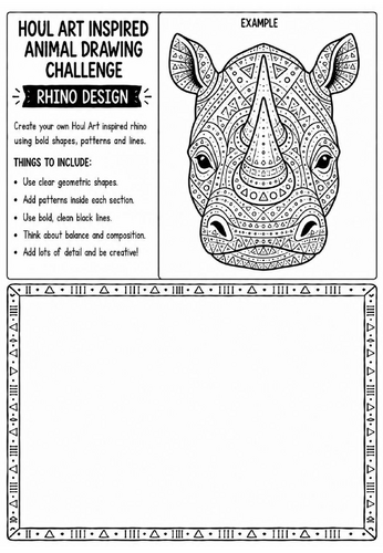 Houl Art Inspired Animal Drawing Challenge | Rhino Design Worksheet | KS2 KS3 Art | Geometric Animal