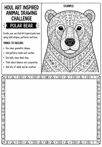 Houl Art Inspired Animal Drawing Challenge | Polar Bear Worksheet | KS2 KS3 Art | Decorative Wildlif