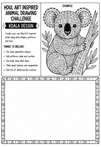 Houl Art Inspired Animal Drawing Challenge | Koala Design Worksheet | KS2 KS3 Art | Pattern Animal I