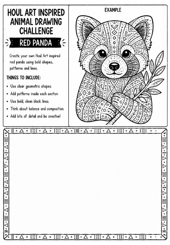 Houl Art Inspired Animal Drawing Challenge | Red Panda Worksheet | KS2 KS3 Art | Decorative Wildlife