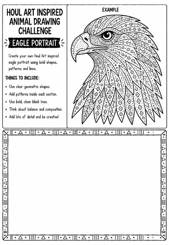 Houl Art Inspired Animal Drawing Challenge | Eagle Portrait Worksheet | KS2 KS3 Art | Bird Illustrat