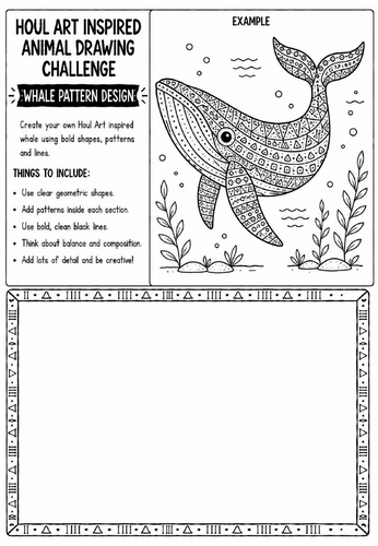 Houl Art Inspired Animal Drawing Challenge | Whale Pattern Design Worksheet | KS2 KS3 Art | Ocean An