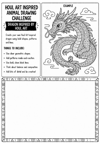 Houl Art Inspired Animal Drawing Challenge | Dragon Drawing Worksheet | KS2 KS3 Art | Fantasy Creatu
