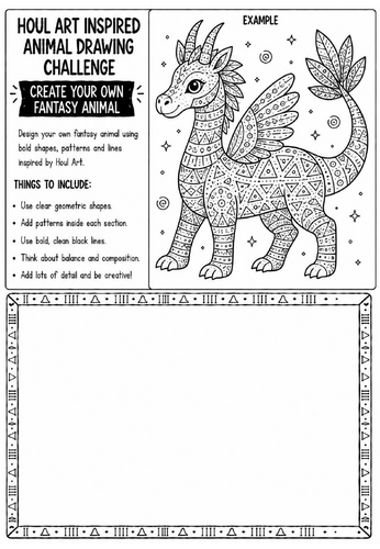 Houl Art Inspired Animal Drawing Challenge | Fantasy Animal Design Worksheet | KS2 KS3 Art | Creativ