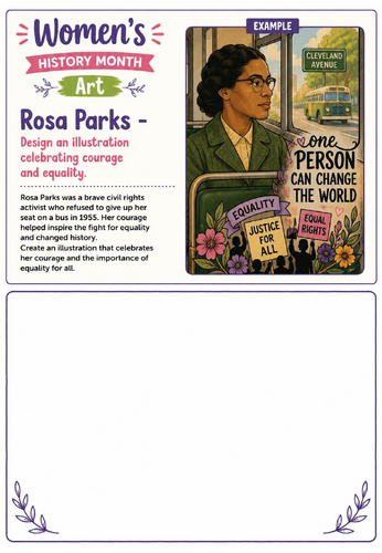 Women's History Month Art: Rosa Parks Courage & Equality Drawing Challenge Worksheet