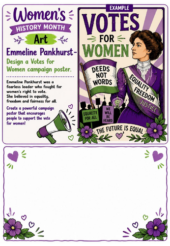Women's History Month Art: Emmeline Pankhurst Votes for Women Poster Challenge Worksheet