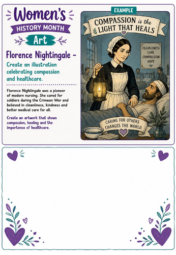 Women's History Month Art: Florence Nightingale Healthcare Drawing Challenge Worksheet