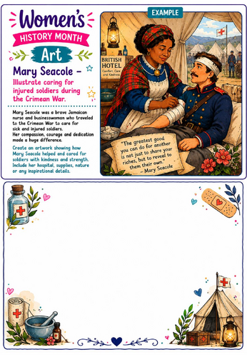 Women's History Month Art: Mary Seacole Crimean War Drawing Challenge Worksheet