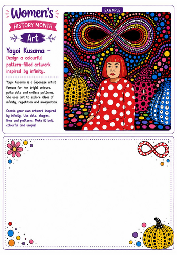 Women's History Month Art: Yayoi Kusama Infinity Pattern Drawing Challenge Worksheet