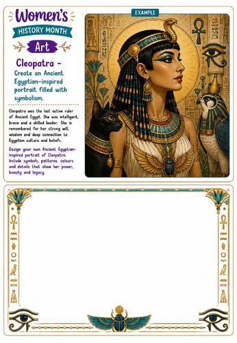 Women's History Month Art: Cleopatra Ancient Egyptian Portrait Drawing Challenge Worksheet