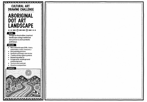 Aboriginal Dot Art Landscape Worksheet | Australian Cultural Art Drawing Challenge | KS2 KS3 Art Act