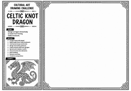 Celtic Knot Dragon Art Worksheet | Cultural Art Drawing Challenge | KS2 KS3 Celtic Pattern Activity