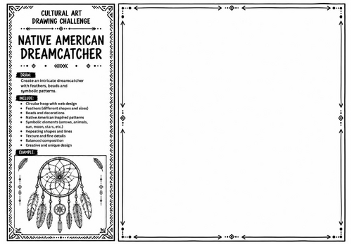 Native American Dreamcatcher Art Worksheet | Cultural Art Drawing Challenge | KS2 KS3 Pattern Drawin