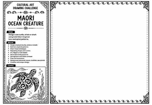 Māori Ocean Creature Art Worksheet | Cultural Art Drawing Challenge | KS2 KS3 Pattern Drawing Activi