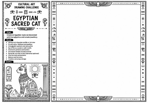 Egyptian Sacred Cat Art Worksheet | Cultural Art Drawing Challenge | KS2 KS3 Ancient Egypt Activity