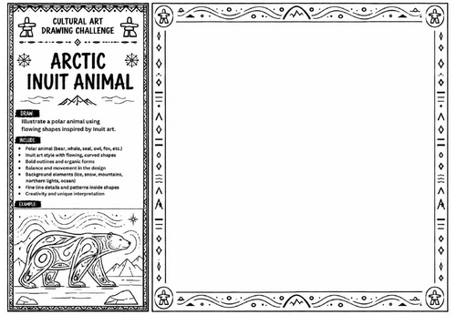Arctic Inuit Animal Art Worksheet | Cultural Art Drawing Challenge | KS2 KS3 Polar Animal Activity