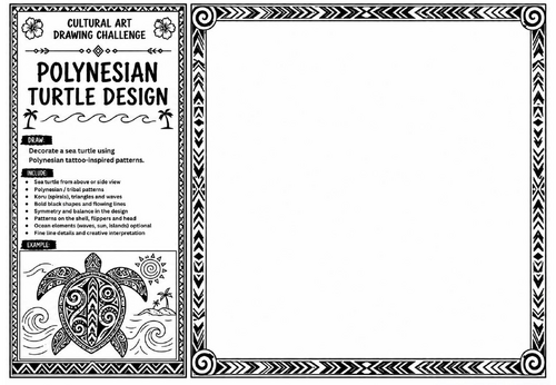 Polynesian Turtle Design Worksheet | Cultural Art Drawing Challenge | KS2 KS3 Pattern Drawing Activi