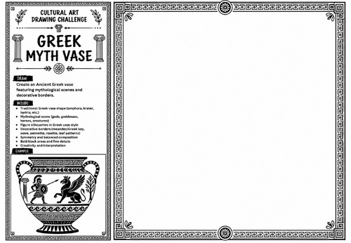 Greek Myth Vase Art Worksheet | Cultural Art Drawing Challenge | KS2 KS3 Ancient Greece Activity